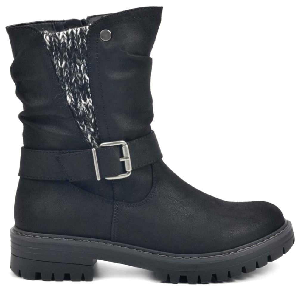 Cliffs by WHITE MOUNTAIN Black Ankle Boots with Knit Detail